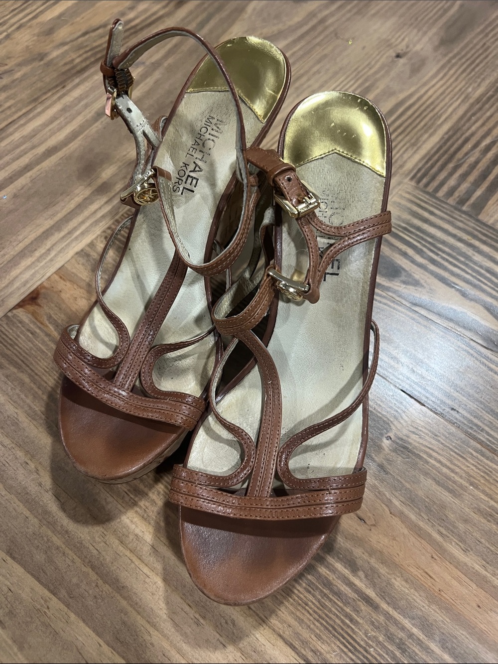 MICHAEL Michael Kors Brown Leather Strappy Wedges